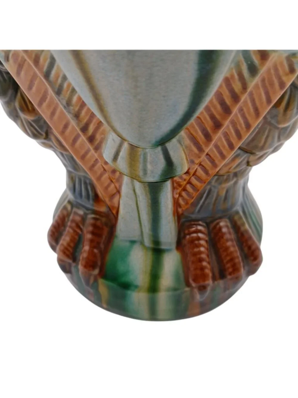Majolica Double Eagle Head Vase Sculptural Ceramic Urn 9.5
